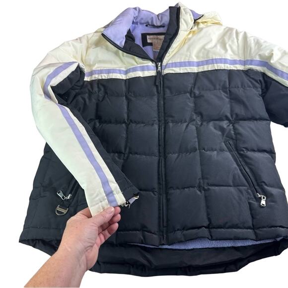 Vintage Down Filling Puffer Jacket Winter Fleece  - CREAM LAVENDER BLACK - Picture 2 of 10